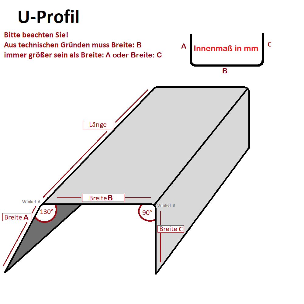  U-Profil Aluminium blank gepresst 20x30x20mm  Außenmaß